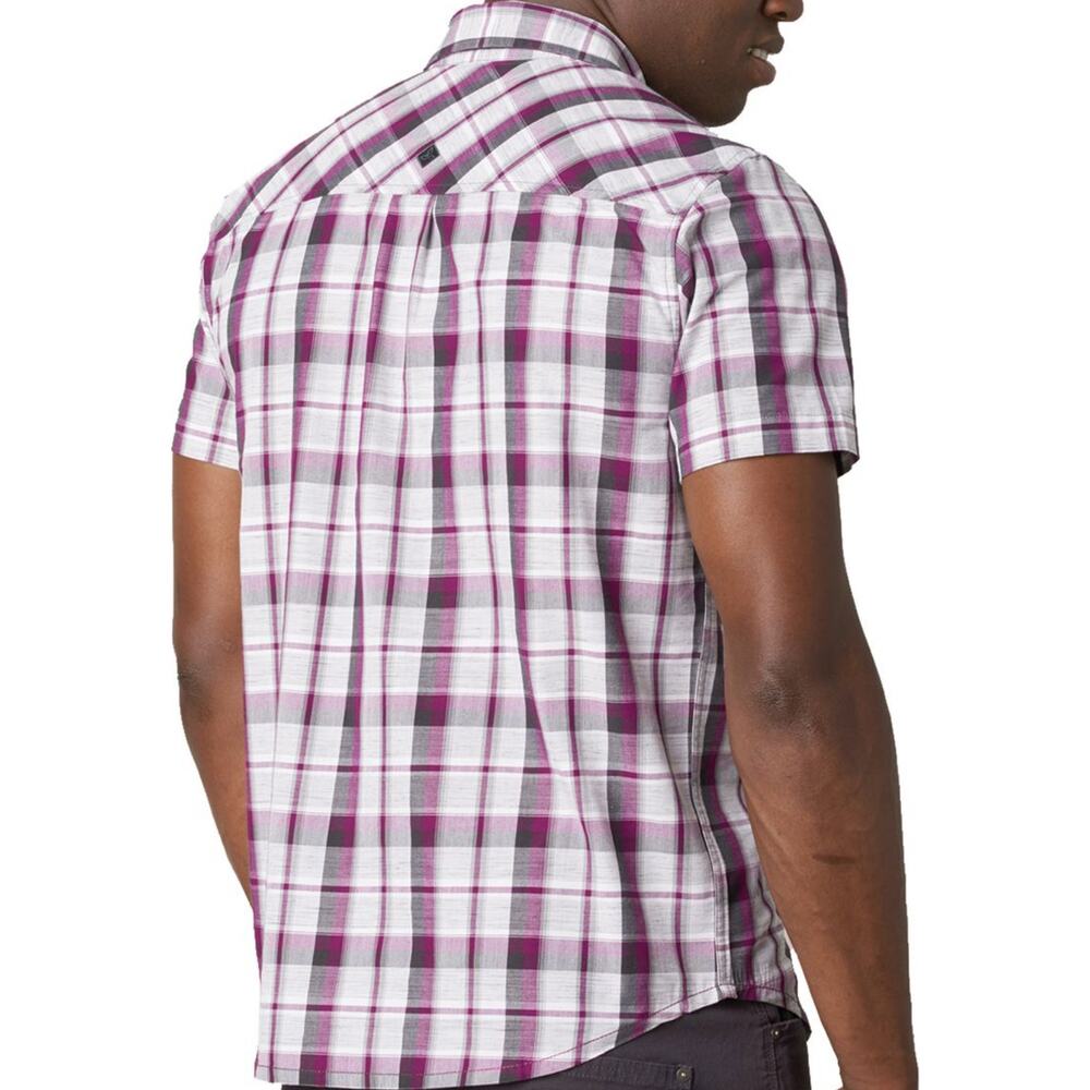 Prana Tamarack Button Down Shirt Plaid Chest Pocket White Purple Small